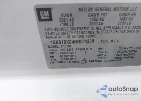 2017 GMC Yukon Slt from USA, damaged, VIN 1GKS1BKC4HR223338
